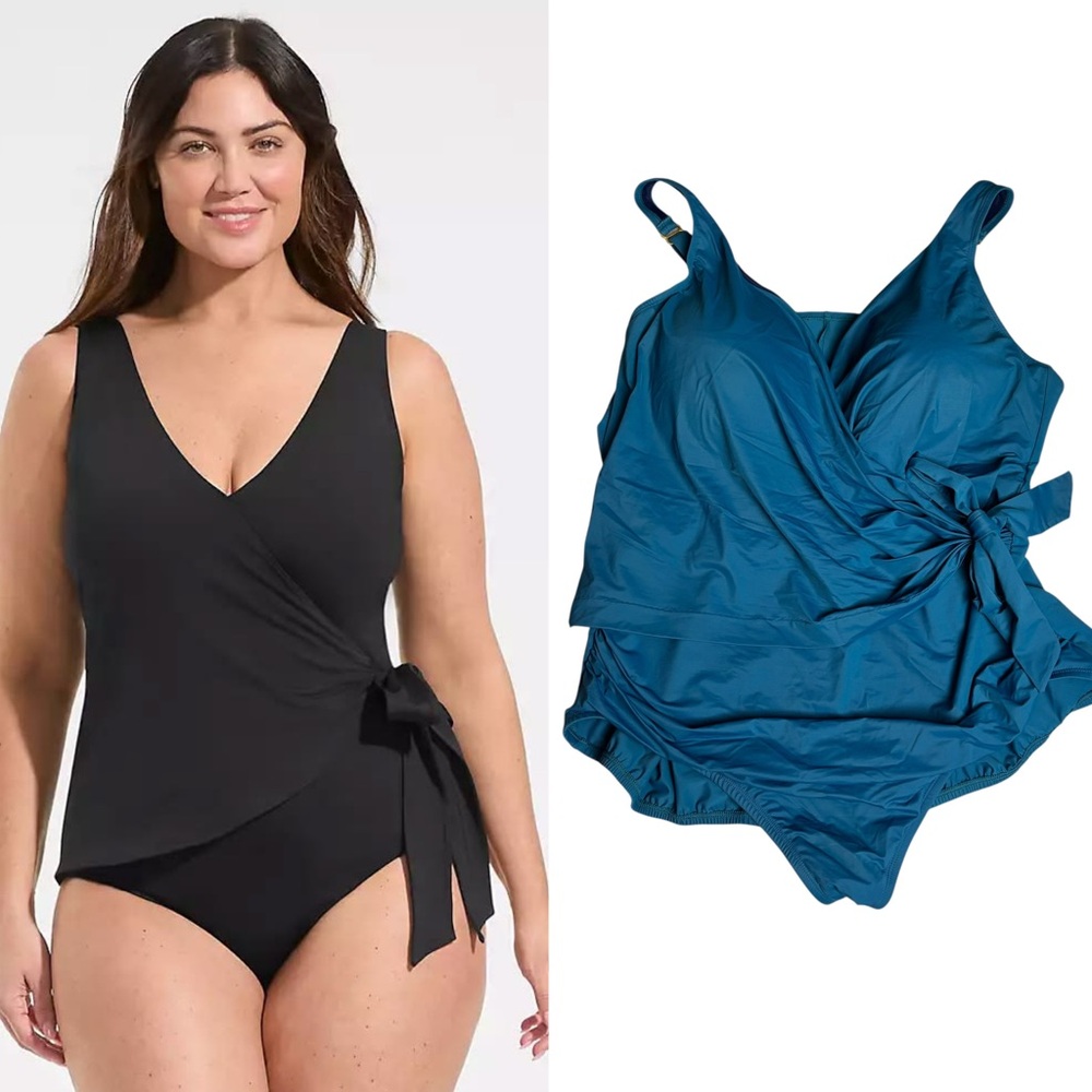 Lands' End Women's Plus Size Side Tie Wrap One Piece Swimsuit Plus Size 22W
